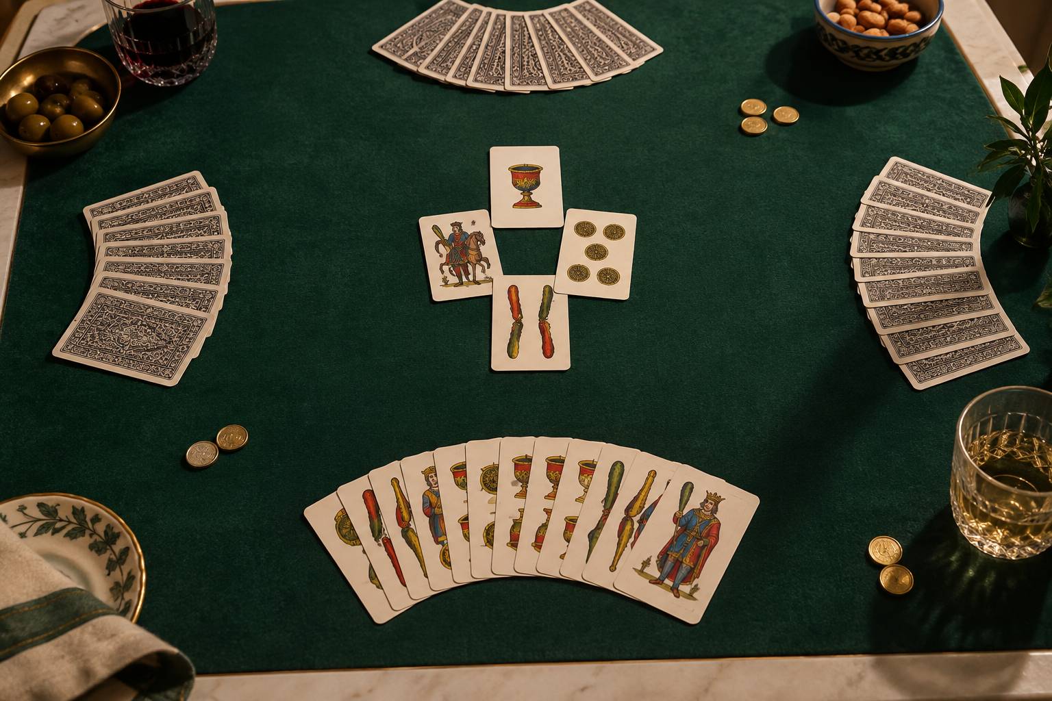Illustration éditoriale du sujet : Tressette col morto: regole con le carte del compagno scoperte
