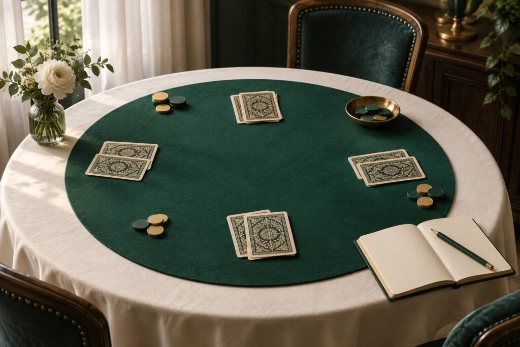 Table de jeu avec cartes italiennes faces cachees et jetons neutres